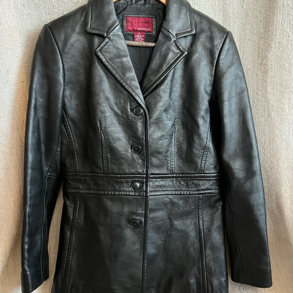 Women's Black Leather Jacket Blazer Merona
